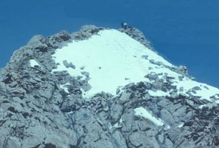 Nearing Mount Conness summit from route up - note other party on summit - Yosemite National Park 28 May 1972 Nearing Mount Conness summit from route up - note other party on summit - Yosemite National Park 28 May 1972