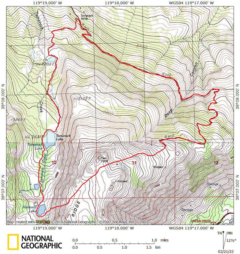 Approximate route to Hunewill Lake - Hoover Wilderness 1980 Approximate route to Hunewill Lake - Hoover Wilderness 1980