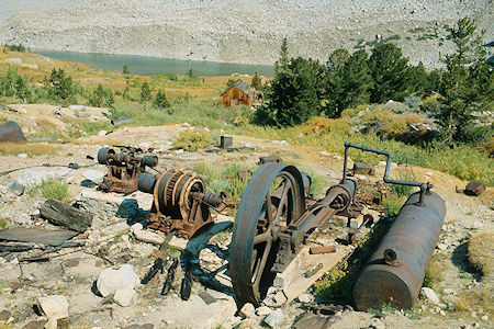 Steam engine and electric generators at Lundy Mine - Hoover Wilderness 1980 Steam engine and electric generators at Lundy Mine - Hoover Wilderness 1980