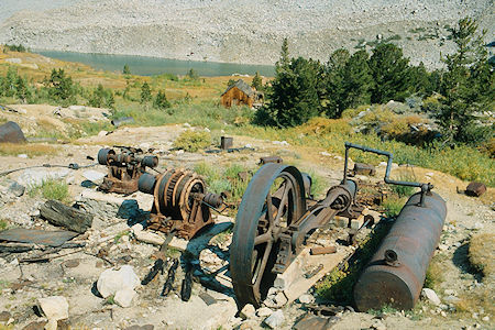 Steam engine and electric generators at Lundy Mine - Hoover Wilderness 1980