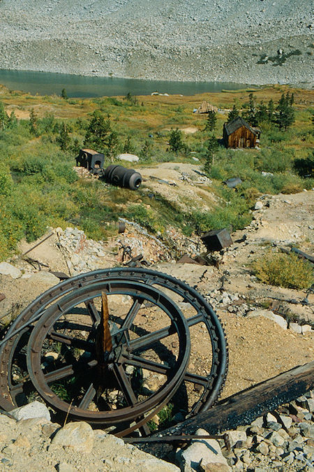 Mill remains and Crystal Lake at Lundy Mine - Hoover Wilderness 1980