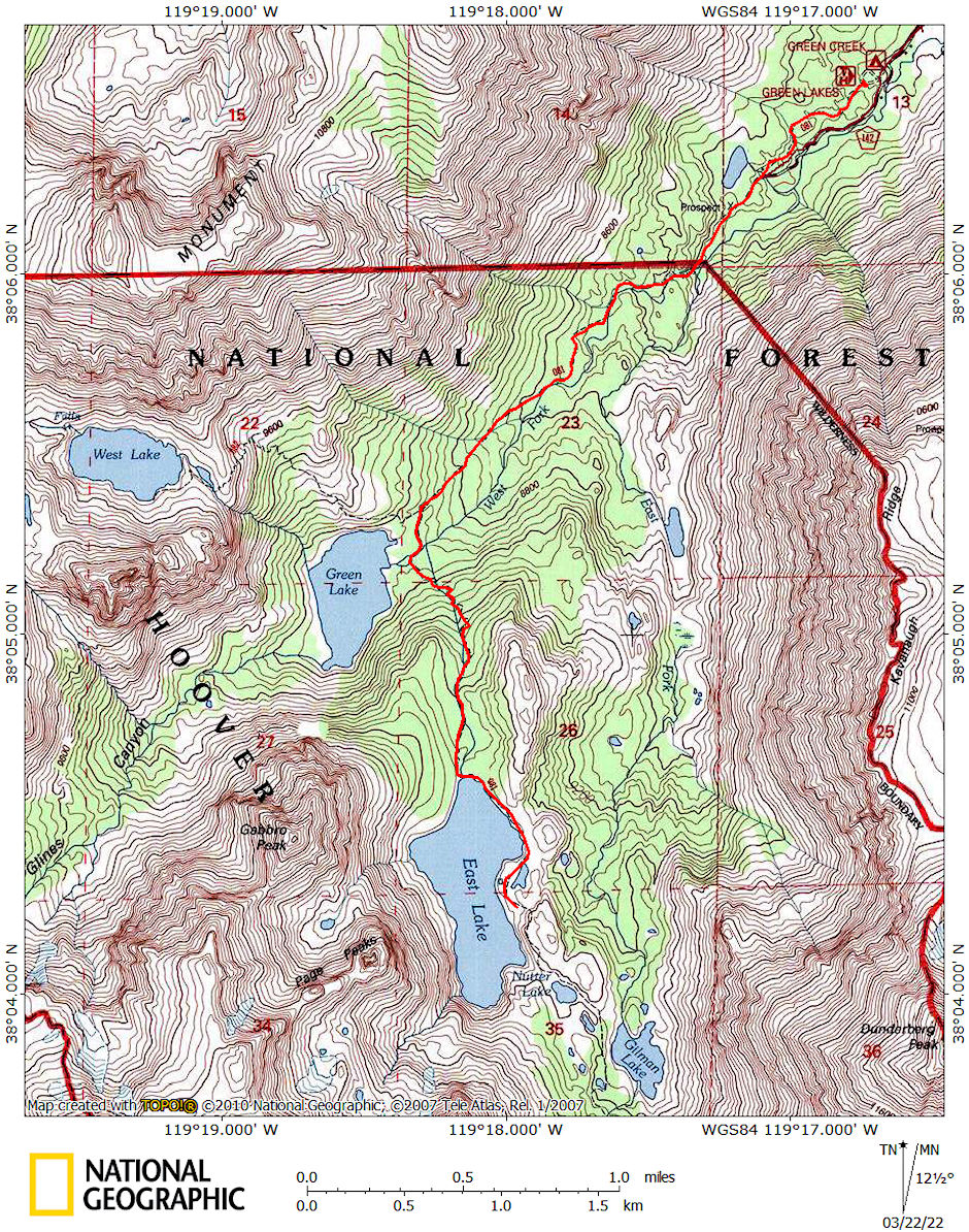 Green Lake-East Lake route map - Hoover Wilderness 1982 Green Lake-East Lake route map - Hoover Wilderness 1982