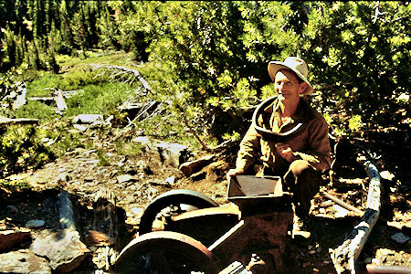 Gil Beilke and mining gear below Par Value Lakes - Hoover Wilderness 1989 Gil Beilke and mining gear below Par Value Lakes - Hoover Wilderness 1989