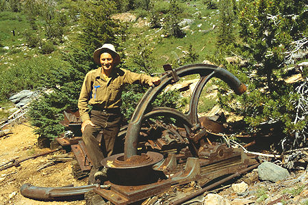Gil Beilke and mining gear below Par Value Lakes - Hoover Wilderness 1989 Gil Beilke and mining gear below Par Value Lakes - Hoover Wilderness 1989