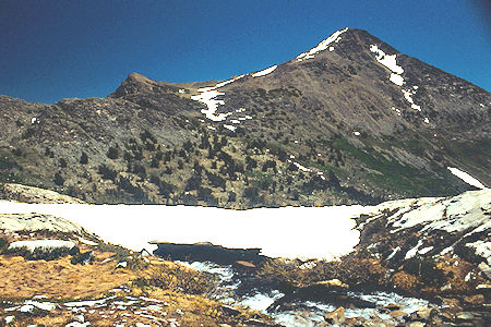 Camiaca Peak, Virginia Pass above Return Lake above camp - Yosemite National Park 1989 Camiaca Peak, Virginia Pass above Return Lake above camp - Yosemite National Park 1989