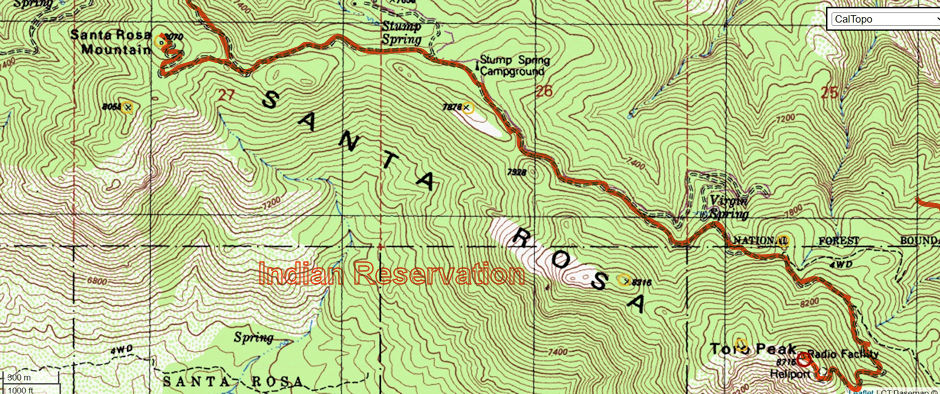 Route between Santa Rosa Peak and Toro Peak Route between Santa Rosa Peak and Toro Peak