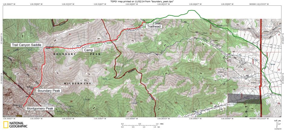 Boundary Peak route map