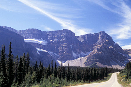 View from Icefield Parkway approaching Crowfoot Glacier (at left edge), Banff National Park, Canada