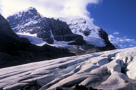 Crevasses at toe of Athabasca Glacier, Jasper National Park, Canada