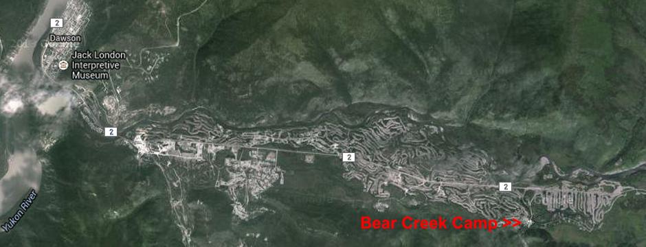 Satellite map of Dawson City and Bear Creek Camp