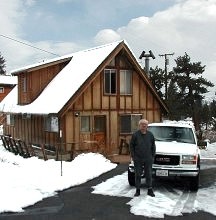Don Deck in front of my Toms Place home in February 1999 - Photo by Don Davis