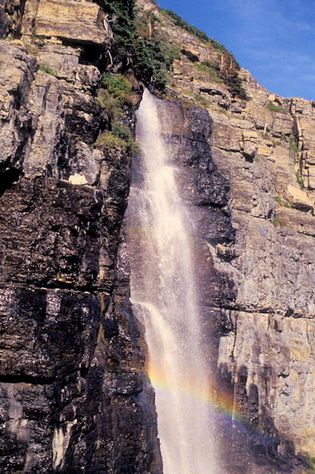 Waterfall & Rainbow on Going To Sun Highway east of Logan Pass, Glacier National Park