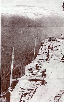 Building a retaining wall near Granit Creek - National Park Service photograph, circa 1927