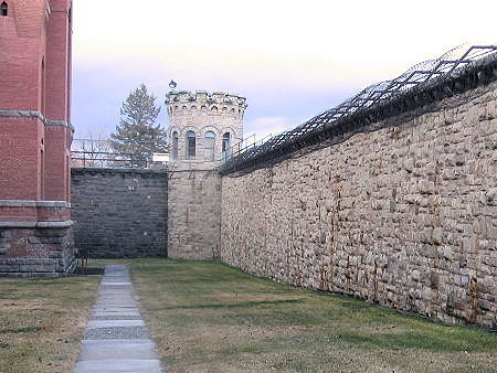 Old Montana Prison guard tower and wall built by prisoners