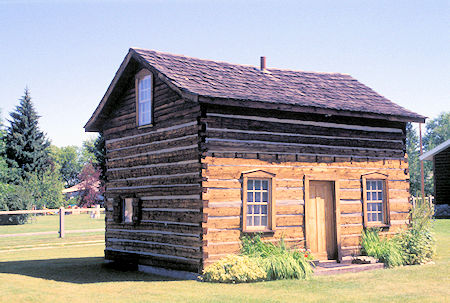 Fr. Ravalli's cabin and pharmacy 1997. Note the small 'ride-up' pharmacy window on the left rear wall. Fr. Ravalli dispensed medicine to the settlers and Indians from this window