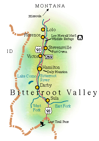 Bitterroot Valley Map - State of Montana drawing