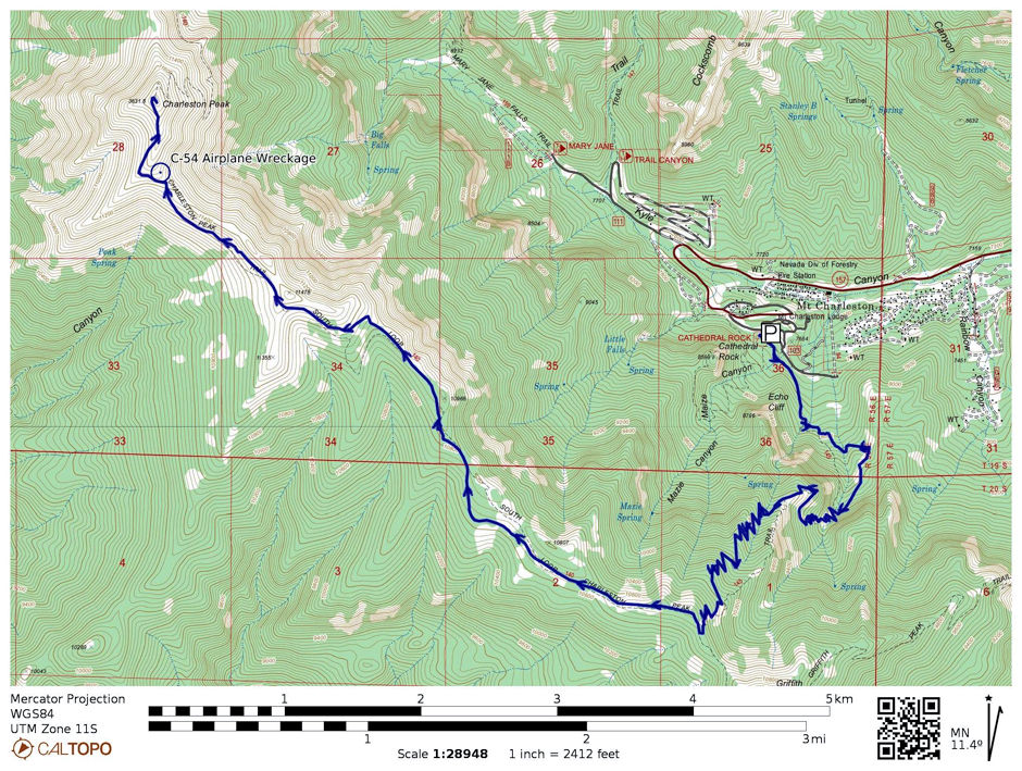 Route map to Charleston Peak