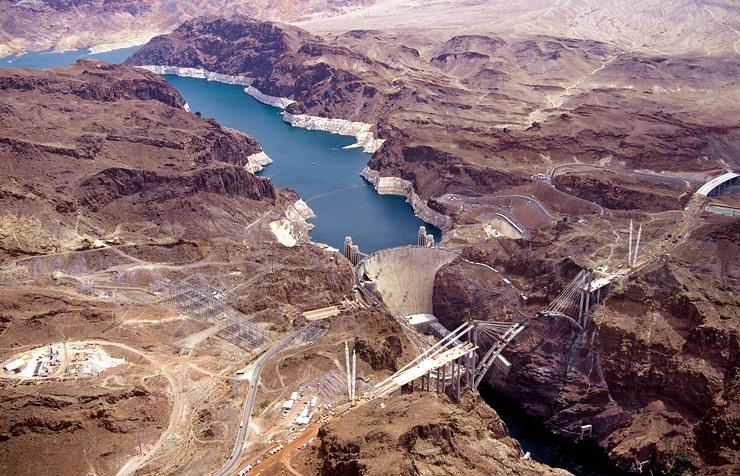View of the Mike O'Callaghan-Pat Tillman Memorial Bridge with Hoover Dam and Lake Mead in the background - June 8, 2009