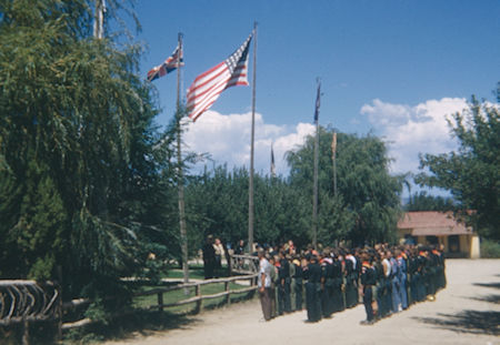 Morning flag service at Camp Headquarters