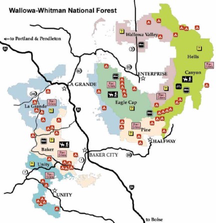 Wallowa-Whitman National Forest Recreation Map - USFS drawing