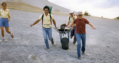 Moving injured party to CHP helicopter on wheeled litter