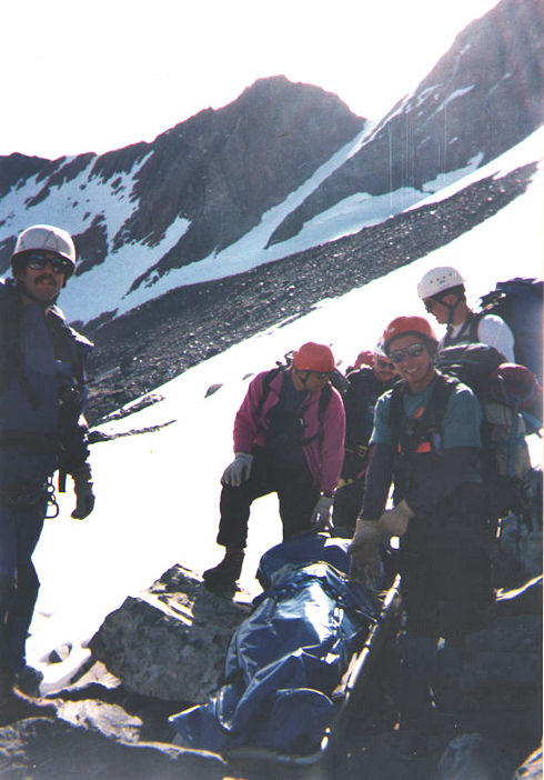 Preparing to move the subject to the helicopter landing zone