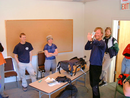 Jeff Holmquist shows new candidates how to signal with a mirror - what's in a SAR pack demo - May 11, 2002