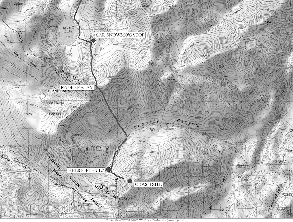 Map showing approach route of rescue team