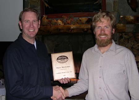 Dave Michalski receiving Rick Mosher Candidate Member of the Year from President Greg Enright