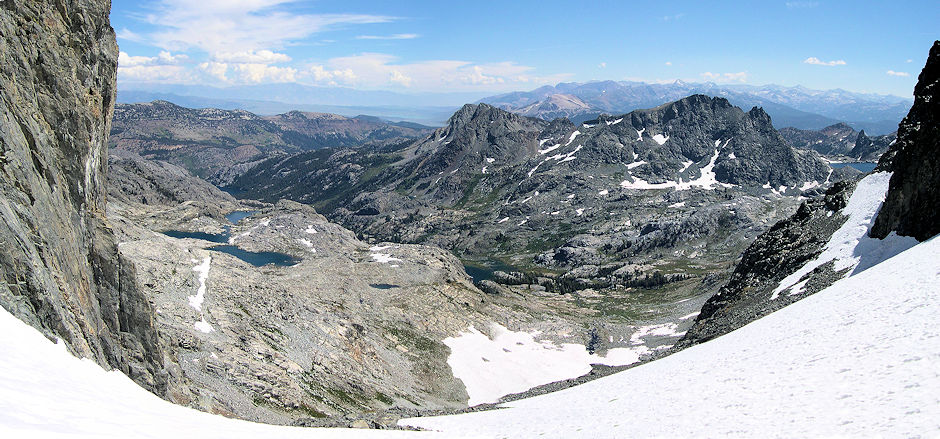 View of Nydiver Lakes, Ediza Lake and Cecile Lake from the saddle
