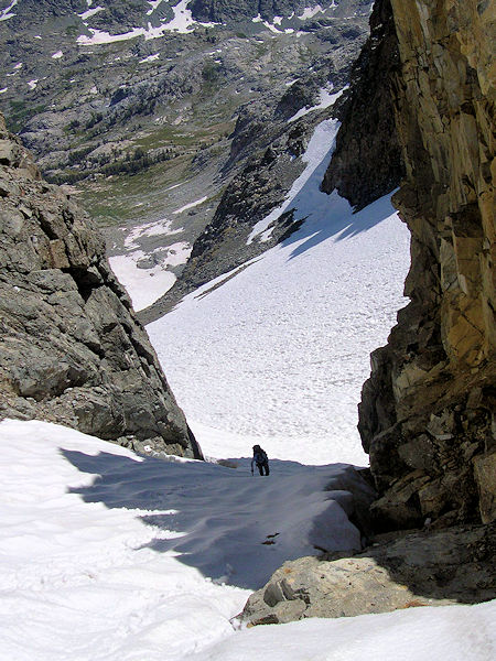 Climbing the chute to Banner/Ritter saddle