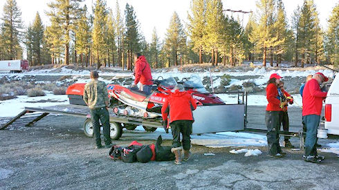 Snowmobiles were utilized to rescue stranded backpacker