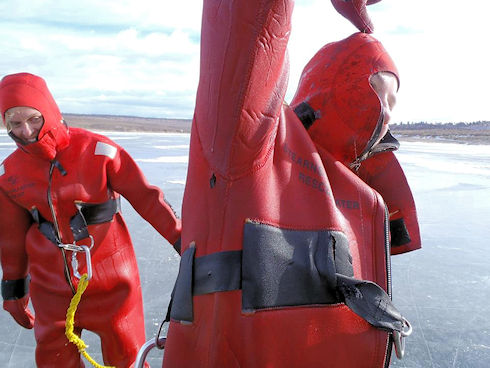 Yep, that water is cold, especially when it finds a hole in your rescue suit