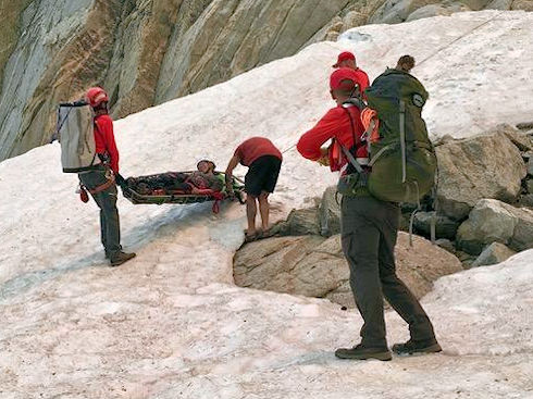 Low angle lowering down the snowfield