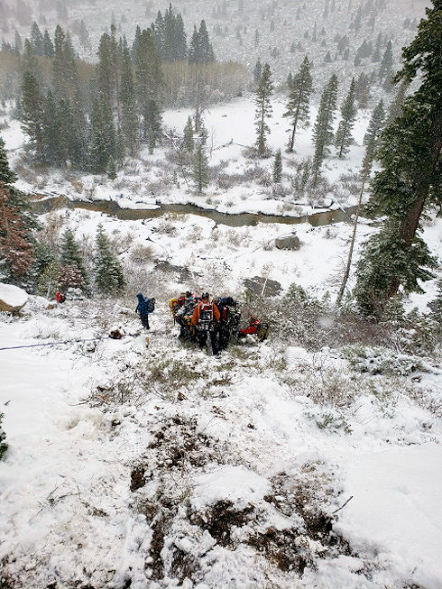 The last series of belayed lowerings. Image by B. Beck