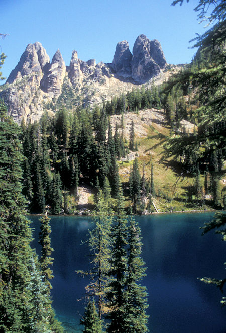 Liberty Bell Mountain (left) and Early Winters Sphires (right) over Blue Lake, North Cascades Highway