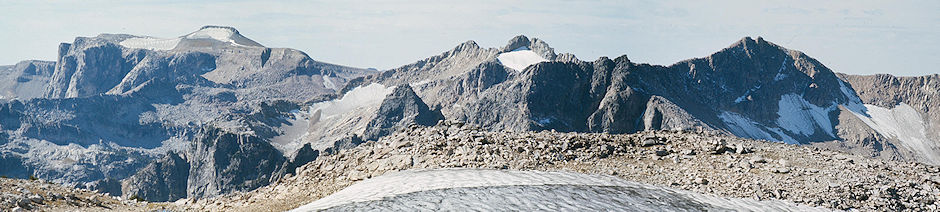 Table Mountain (left), The Wigwams (center), Petersen Glacier (right) from Paintbrush Divide - Grand Teton National Park 1977 Table Mountain (left), The Wigwams (center), Petersen Glacier (right) from Paintbrush Divide - Grand Teton National Park 1977