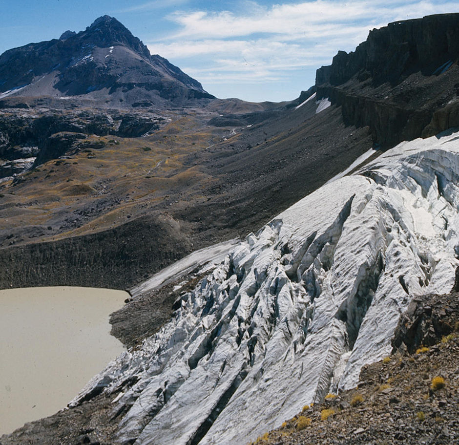 South Teton (left), Schoolhouse Glacier, 'The Wall' (right) - Grand Teton National Park 1977