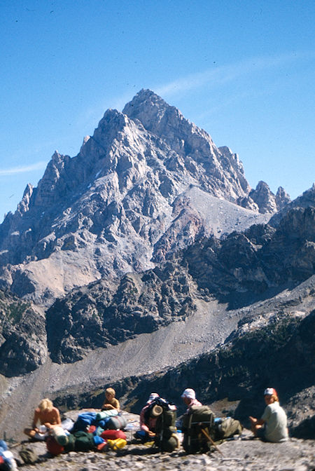 The gang and Grand Teton from Hurricane Pass - Grand Teton National Park 1977