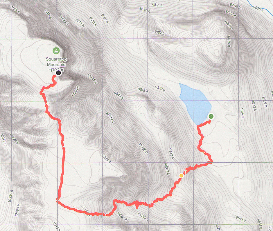 Route from Granite Lake to top of Squaretop Mountain Route from Granite Lake to top of Squaretop Mountain