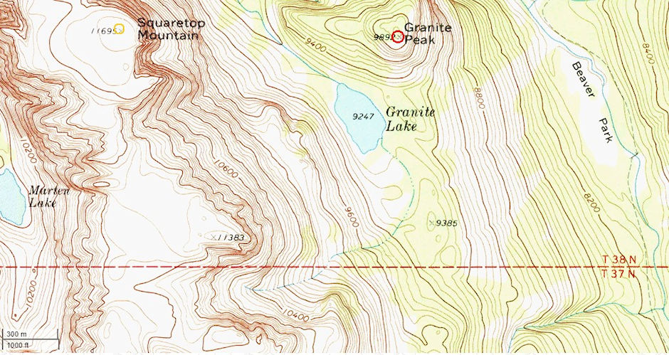 Squaretop Mountain topo map Squaretop Mountain topo map