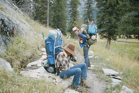 Randy Stevenson and Frank Nickolas take a break - Wind River Range 1977