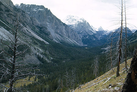 View toward 3 Forks Park from route to Squaretop Mountain - Wind River Range 1977 View toward 3 Forks Park from route to Squaretop Mountain - Wind River Range 1977