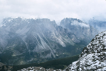Looking north over Beaver Park from route on Squaretop Mountain - Wind River Range 1977 Looking north over Beaver Park from route on Squaretop Mountain - Wind River Range 1977