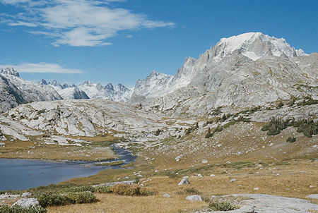 Mount Woodrow Wilson and (Gannett Peak) at head of Titcomb Valley and Fremont Peak - Wind River Range 1977 Mount Woodrow Wilson and (Gannett Peak) at head of Titcomb Valley and Fremont Peak - Wind River Range 1977