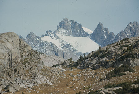 Mount Woodrow Wilson with Gannett Peak behind from Island Lake - Wind River Range 1977 Mount Woodrow Wilson with Gannett Peak behind from Island Lake - Wind River Range 1977